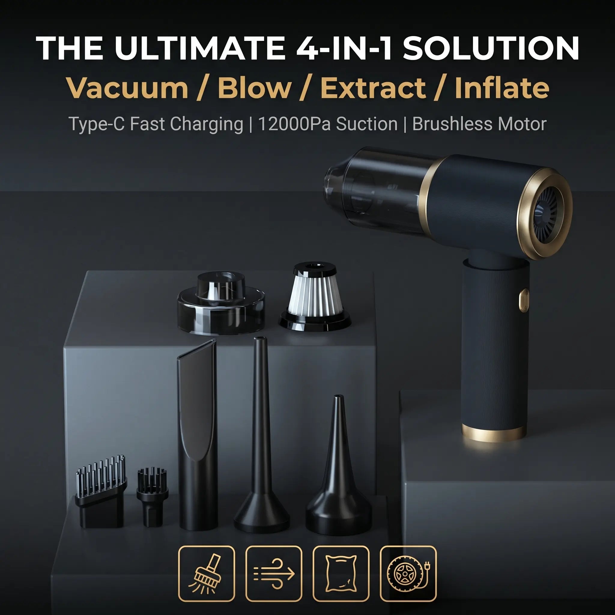 Electric Air Duster Cordless Vacuum Cleaner 12000Pa Brushless Motor Compressed Air Blower Mini Handheld Dust Cleaner for Keyboard Computer Laptop Camera Car Home Cleaning